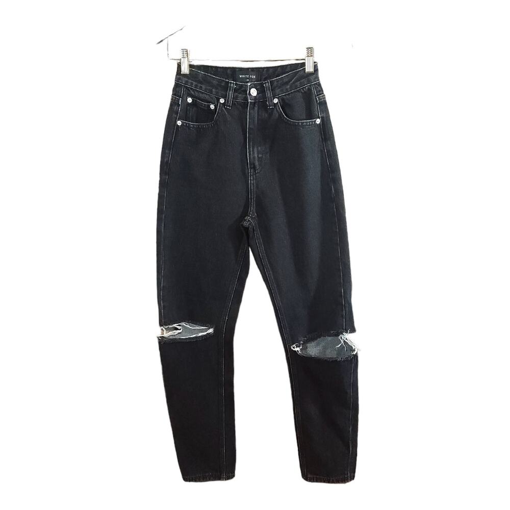 White Fox Rigid Denim High Waisted Distressed Slim Straight Jeans Women's XS